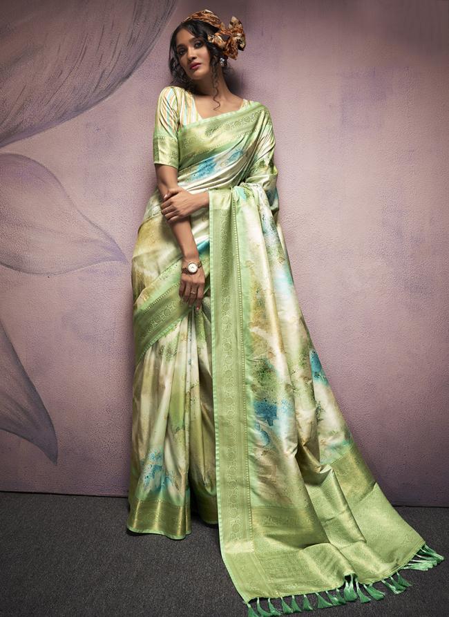 Soft Silk Green Party Wear Printed Saree